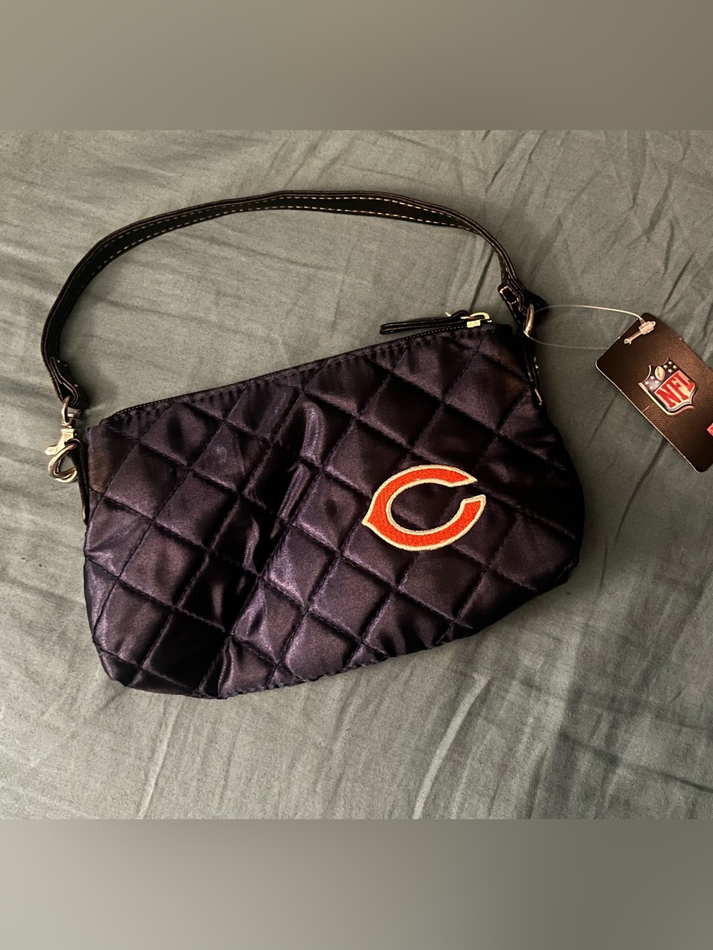 Quilted Wristlet Bag with Orange Bears Logo Accent